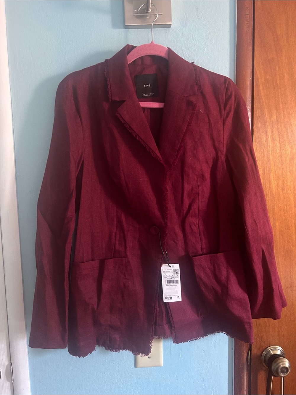 Mango Women's Burgundy Single-Button Blazer